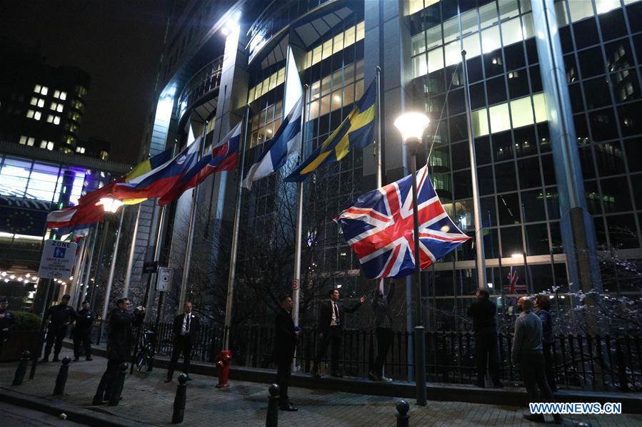 BELGIUM-BRUSSELS-UK-BREXIT-FLAG LOWERING