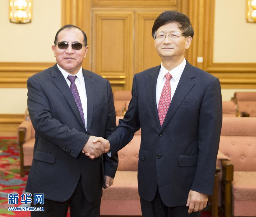 9月5日，中共中央政治局委員、中央政法委書記孟建柱在北京會見秘魯最高法院院長維克托&middot;盧卡斯&middot;蒂科納。 新華社記者 黃敬文 攝 