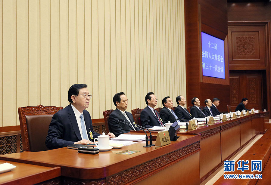 12月27日，全國人大常委會委員長張德江主持十二屆全國人大常委會第三十一次會議閉幕會。在會議完成各項表決事項后，張德江發(fā)表講話。新華社記者 劉衛(wèi)兵 攝