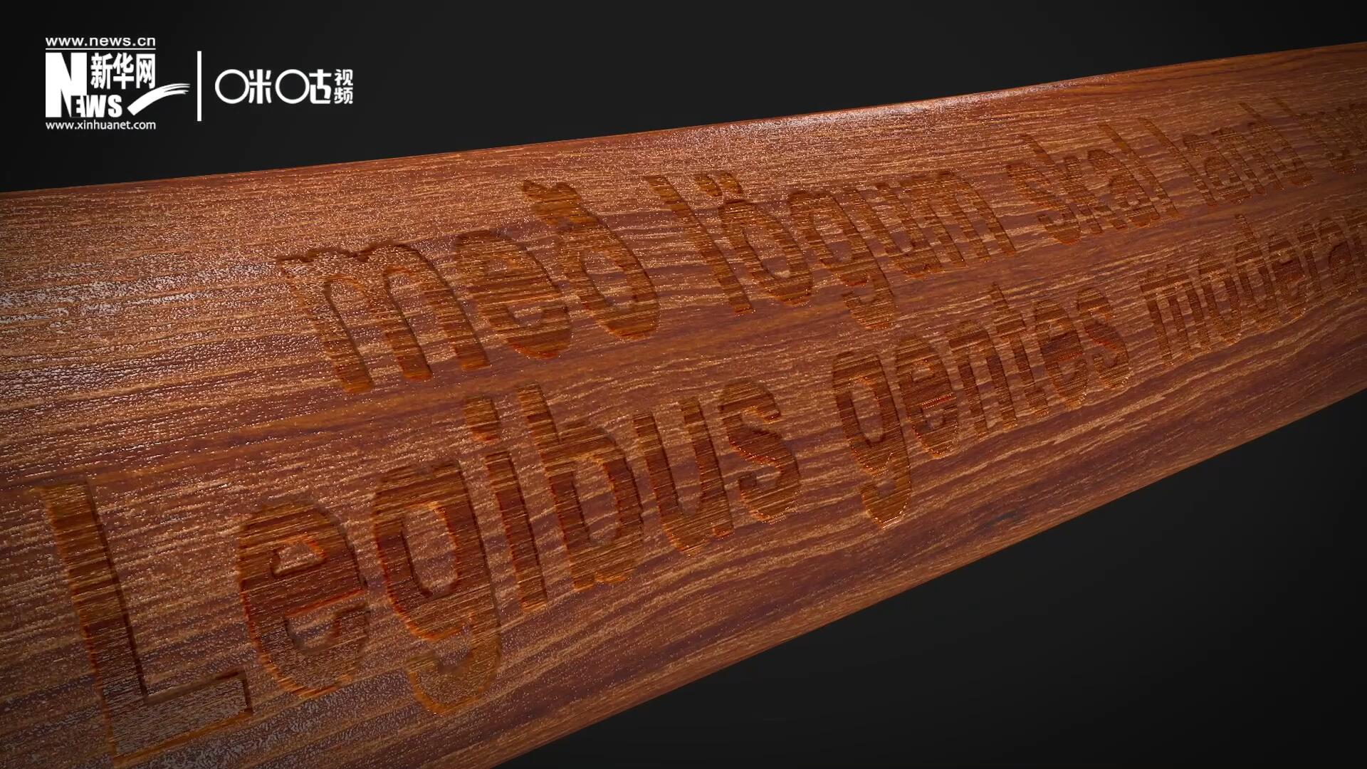 這把木槌尺寸超大、顏色棕紅、精雕細(xì)刻，上面刻有&ldquo;社會(huì)必須建立在法律的基礎(chǔ)上&rdquo;。