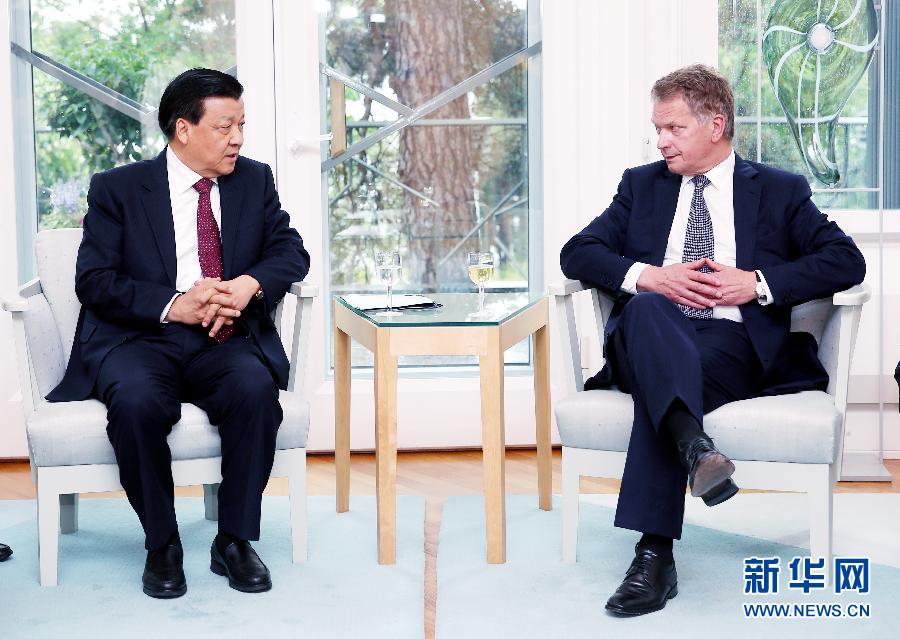 6月12日，中共中央政治局常委、中央書記處書記劉云山在赫爾辛基會見芬蘭總統(tǒng)尼尼斯特。 新華社記者姚大偉攝 