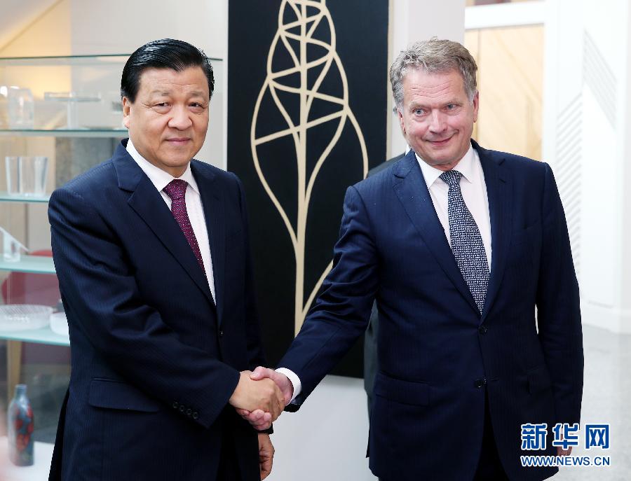 6月12日，中共中央政治局常委、中央書記處書記劉云山在赫爾辛基會(huì)見芬蘭總統(tǒng)尼尼斯特。 新華社記者姚大偉攝