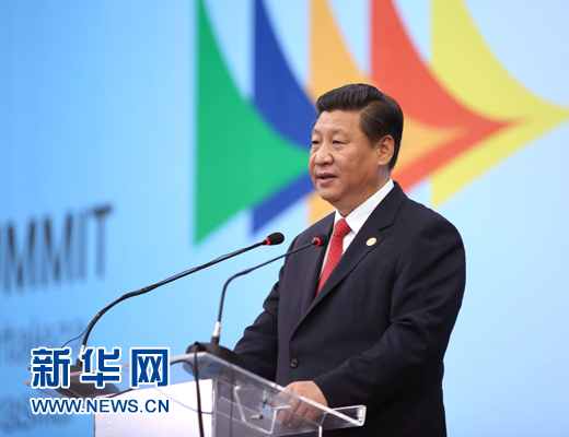 7月15日，國(guó)家主席習(xí)近平在巴西福塔萊薩出席金磚國(guó)家領(lǐng)導(dǎo)人第六次會(huì)晤并發(fā)表重要講話。 新華社記者 蘭紅光 攝