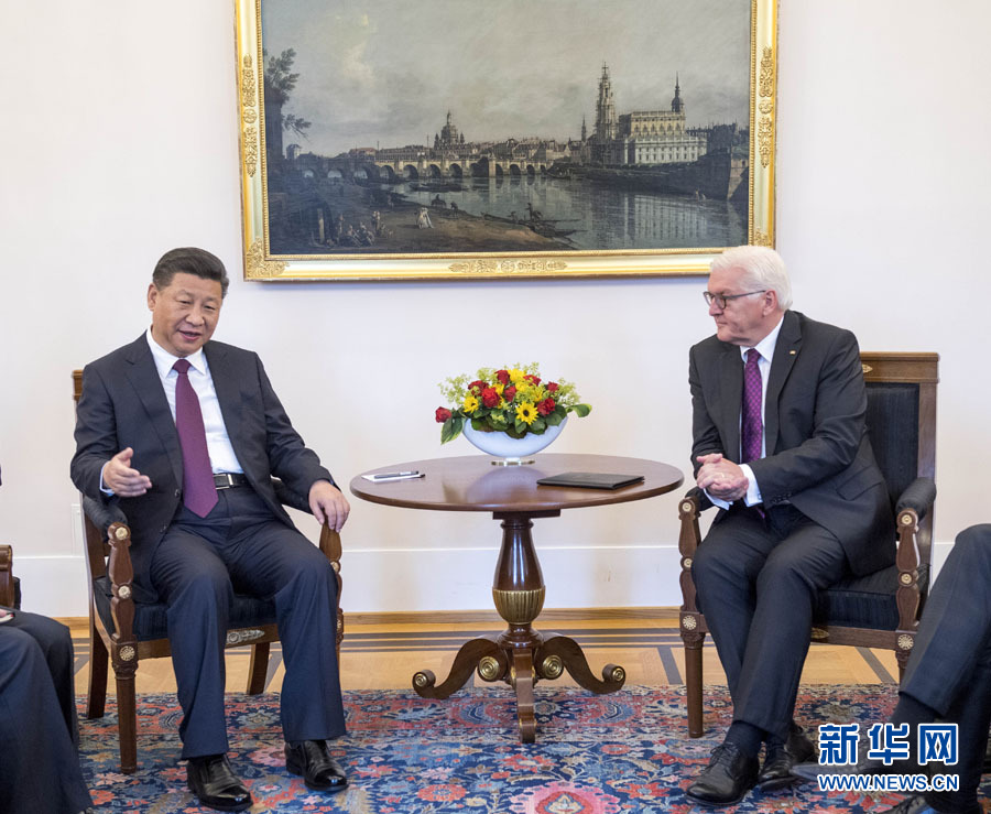 7月5日，國家主席習近平在柏林會見德國總統(tǒng)施泰因邁爾。 新華社記者李學仁 攝